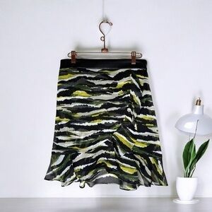 NWT DKNY Animal Print Faux Wrap Skirt Black Cadet Green Multi